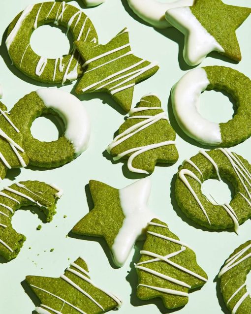Matcha Butter Cookies with White Chocolate Drizzle
